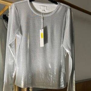 Everly Metallic Silver Long Sleeve Top